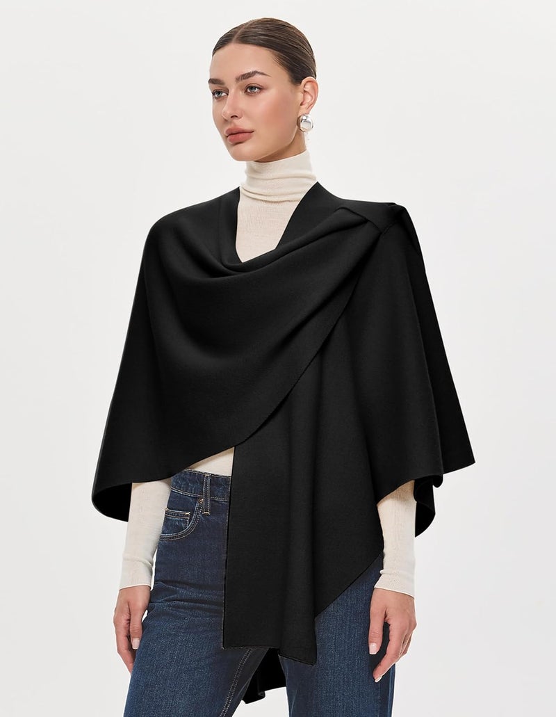 Puli Womens Large Cross Front Poncho Sweater Wrap Topper Knitted Elegant Shawls Cape for Fall Winter - Image 3